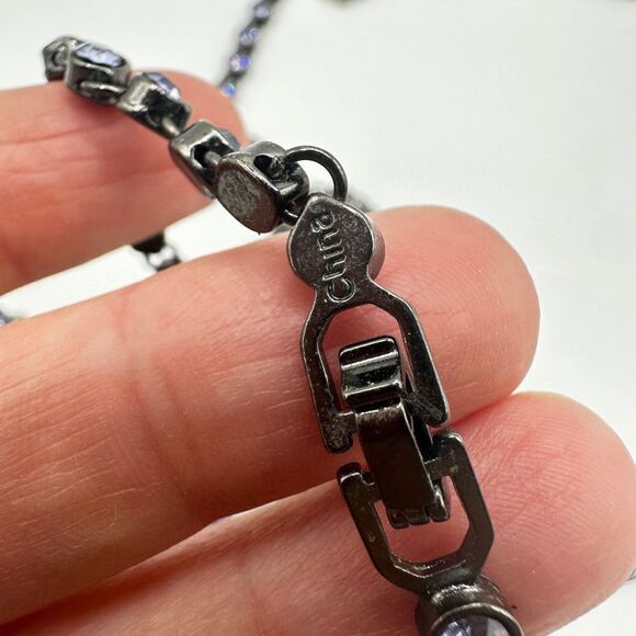 50” purple bezel set rhinestones with black stainless steel metal necklace! - Picture 7 of 12